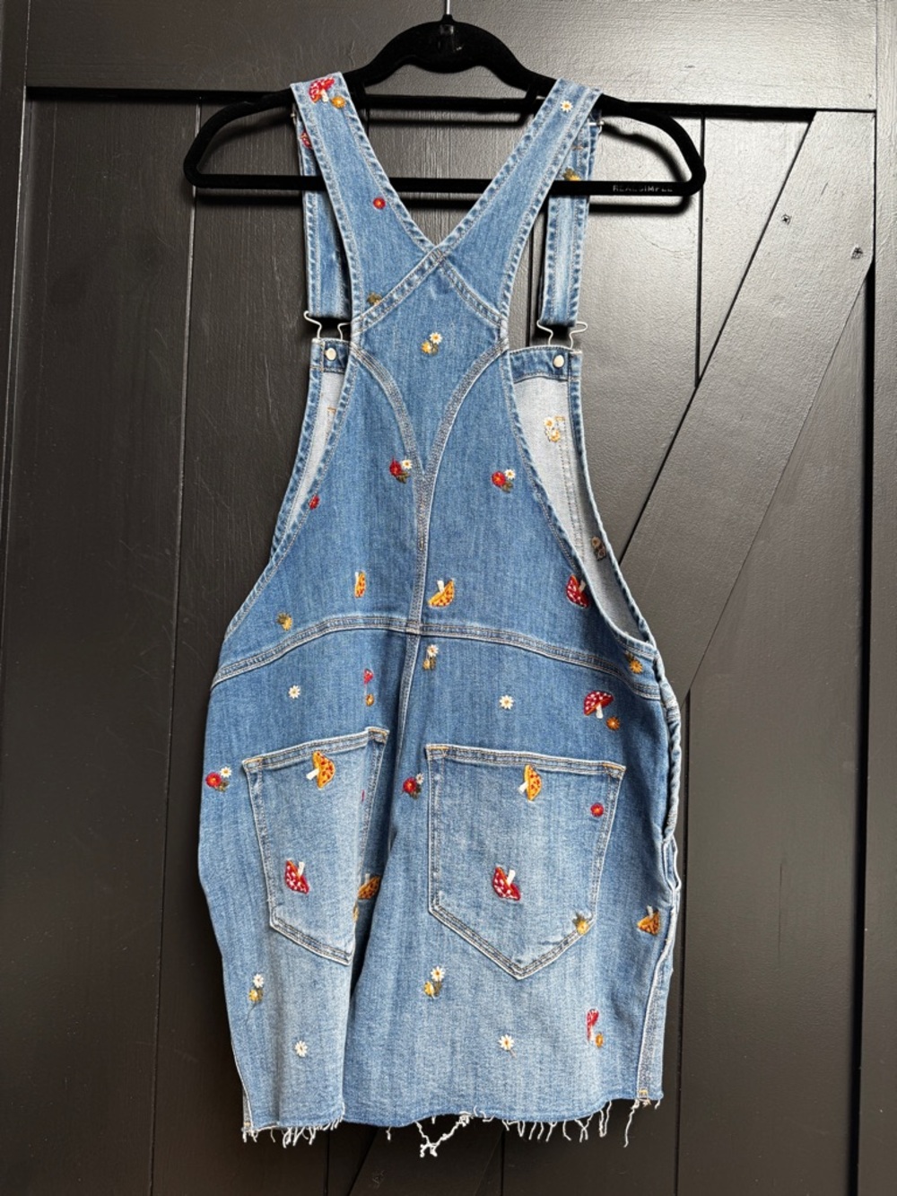 NWT Driftwood Free People Mushroom Flowers Embroidered Overalls Shortalls Medium - Picture 8 of 16